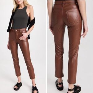 NWT Mother The Pixie Dazzler Brown Pants Faux Leather High Rise Size 25